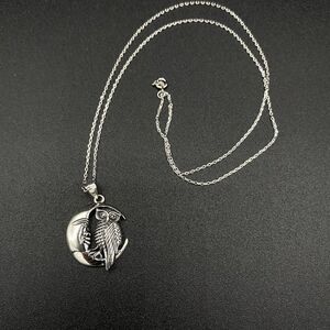 Owl And Moon Sterling Silver Pendant Necklace